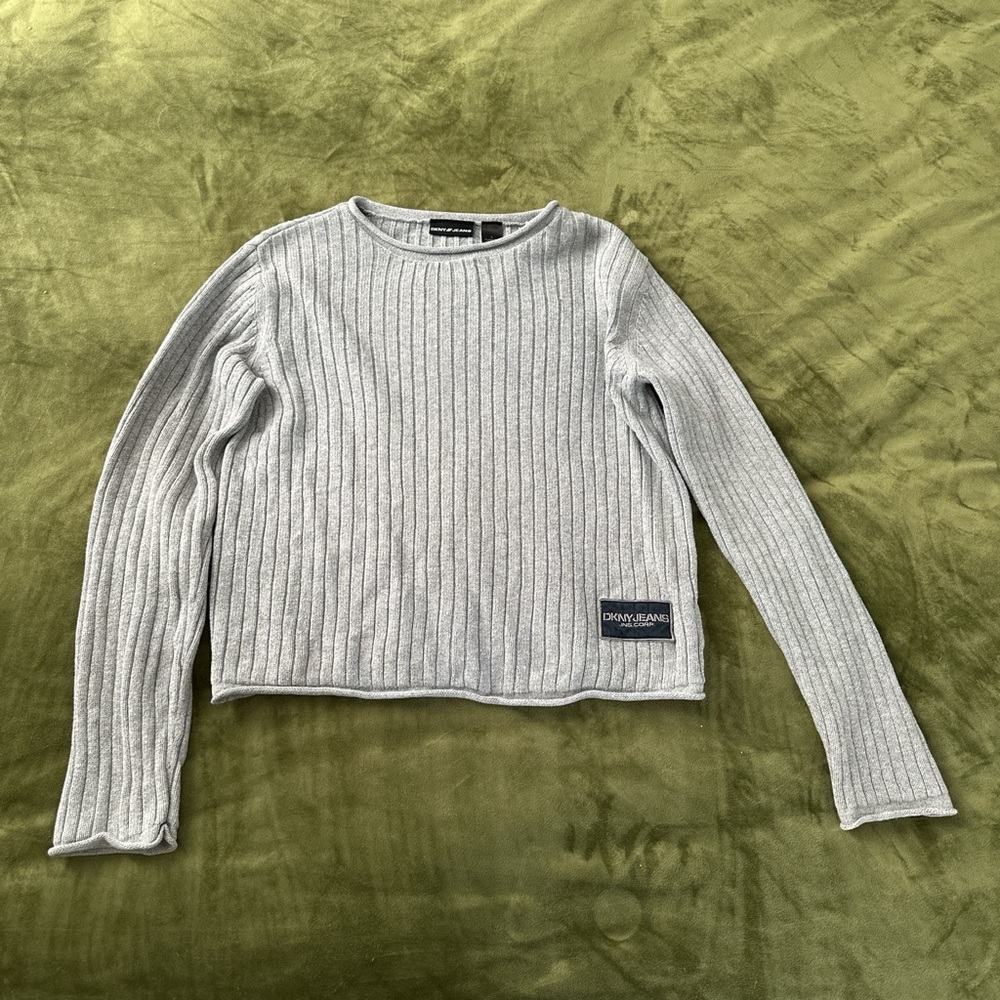 DKNY Vintage Light Gray Ribbed Roll Neck Women's Sweater